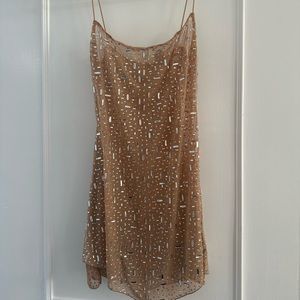 Oh Polly Sheer Embellished Dress | Almond | US Size 6 |